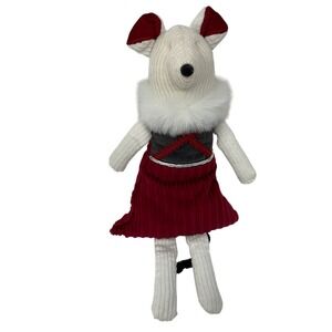 Woof‎ & Poof 2009 Mouse Stuffed Plush Toy Red Corduroy Dress Faux Fur Collar